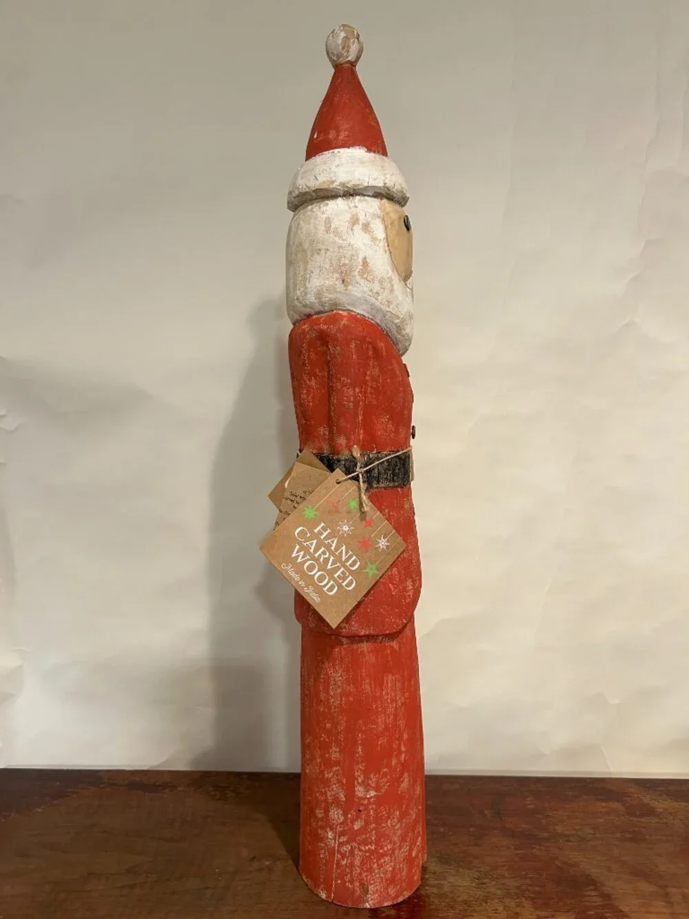 NWT Hand-carved, solid mango wood Christmas Santa figurine